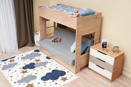 Двухъярусная кровать с диван-кроватью серый / дуб сонома