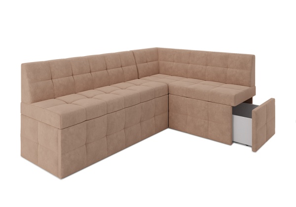 Кухонный угловой диван дельфин Атлантис велюр бежевый