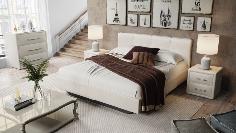 Спальный Гарнитур Элвис №3 Бежевый (Кровать+Тумбы Прикроватные-2шт+Комод)